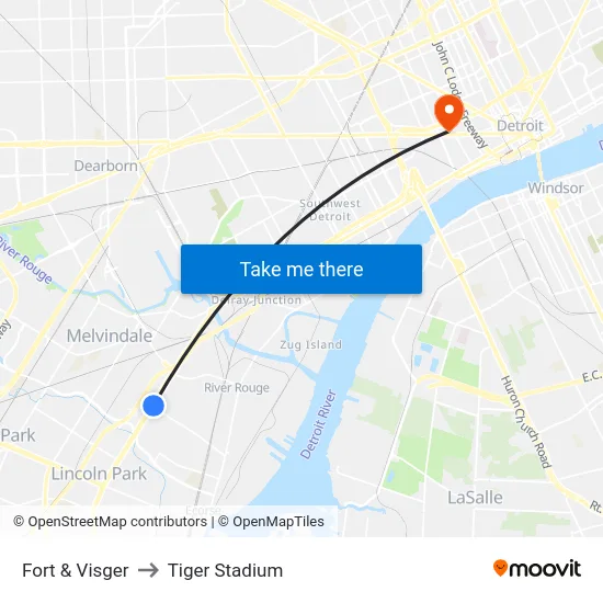 Fort & Visger to Tiger Stadium map