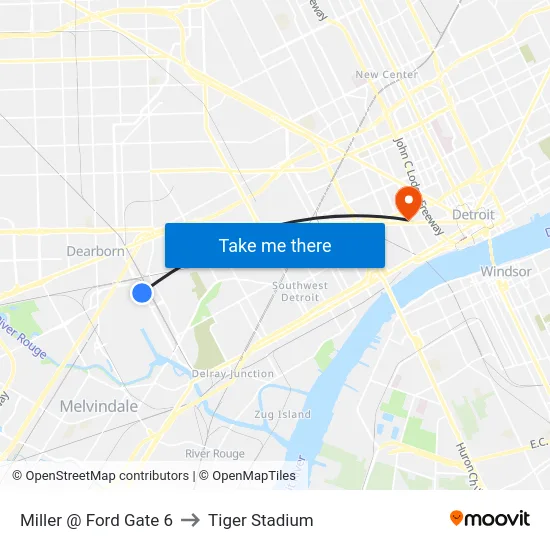 Miller @ Ford Gate 6 to Tiger Stadium map