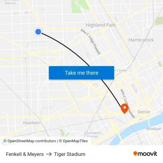 Fenkell & Meyers to Tiger Stadium map
