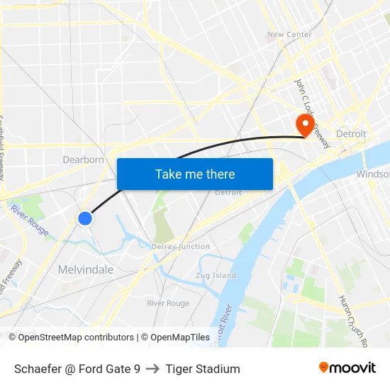 Schaefer @ Ford Gate 9 to Tiger Stadium map