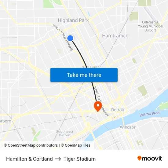 Hamilton & Cortland to Tiger Stadium map