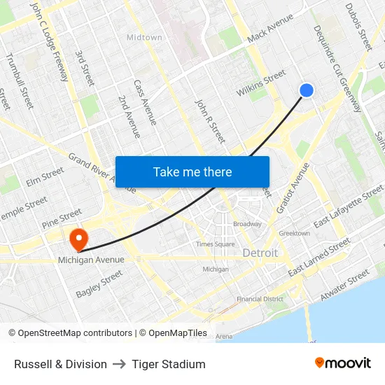 Russell & Division to Tiger Stadium map