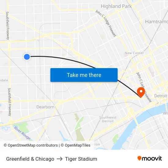 Greenfield & Chicago to Tiger Stadium map