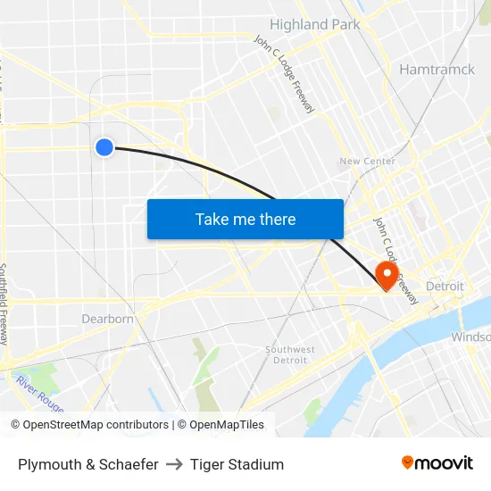 Plymouth & Schaefer to Tiger Stadium map