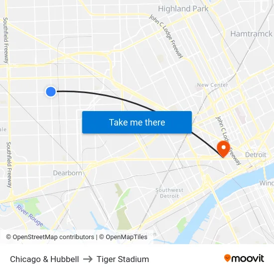 Chicago & Hubbell to Tiger Stadium map