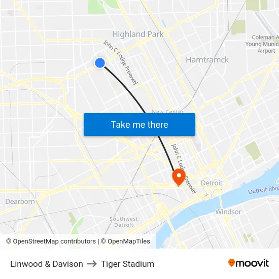 Linwood & Davison to Tiger Stadium map