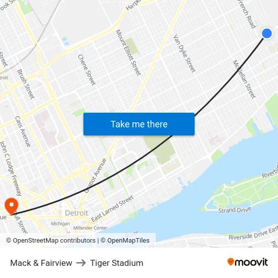 Mack & Fairview to Tiger Stadium map