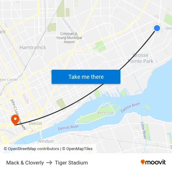 Mack & Cloverly to Tiger Stadium map