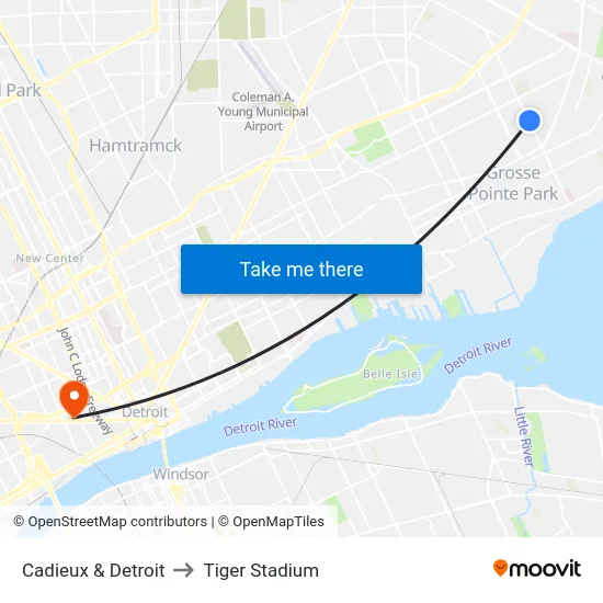 Cadieux & Detroit to Tiger Stadium map