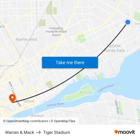 Warren & Mack to Tiger Stadium map