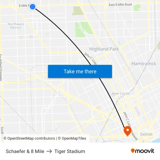 Schaefer & 8 Mile to Tiger Stadium map