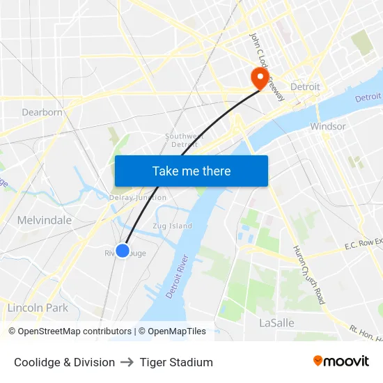 Coolidge & Division to Tiger Stadium map