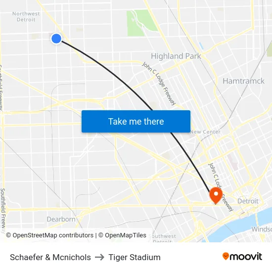 Schaefer & Mcnichols to Tiger Stadium map
