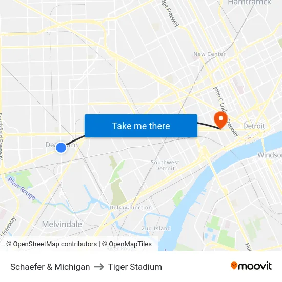 Schaefer & Michigan to Tiger Stadium map