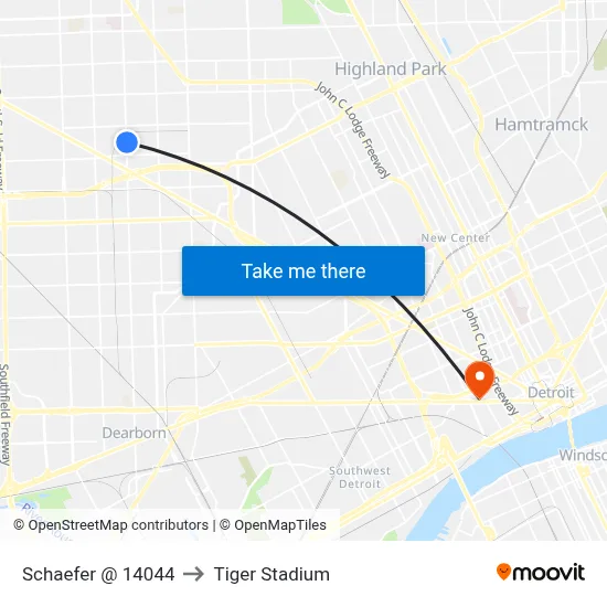 Schaefer @ 14044 to Tiger Stadium map