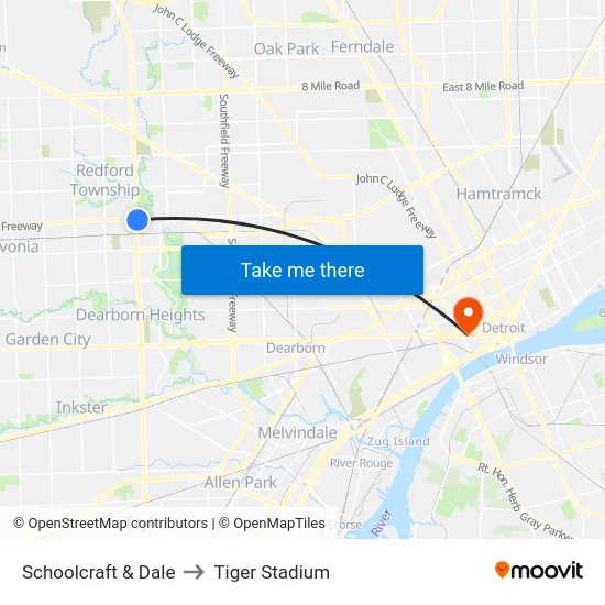 Schoolcraft & Dale to Tiger Stadium map