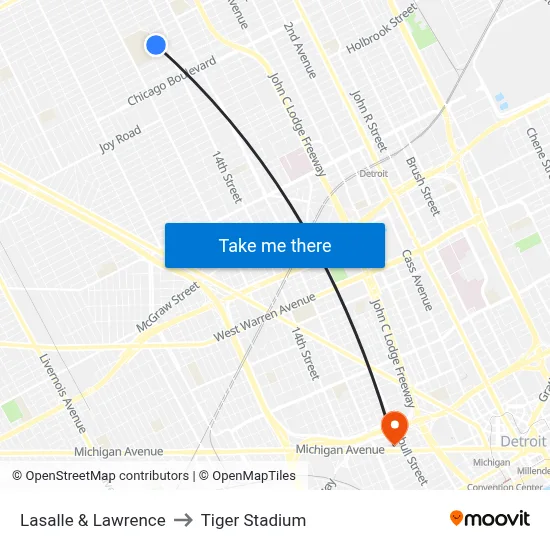 Lasalle & Lawrence to Tiger Stadium map