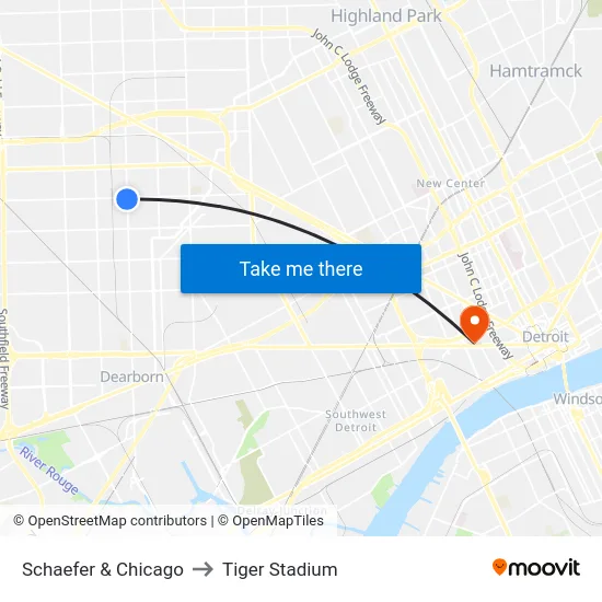 Schaefer & Chicago to Tiger Stadium map