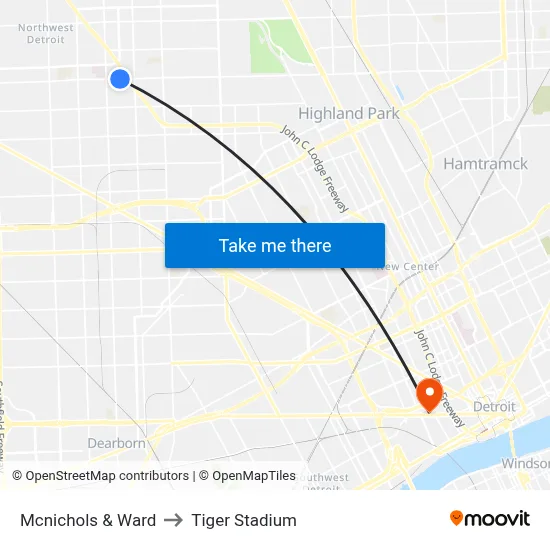 Mcnichols & Ward to Tiger Stadium map