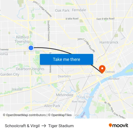 Schoolcraft & Virgil to Tiger Stadium map