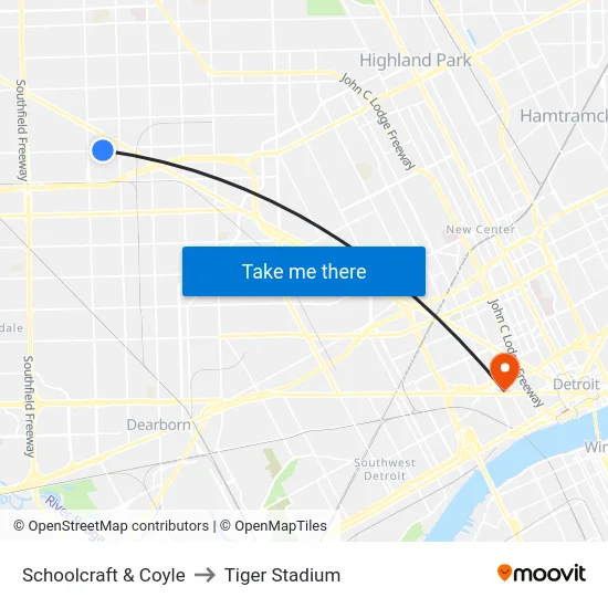 Schoolcraft & Coyle to Tiger Stadium map