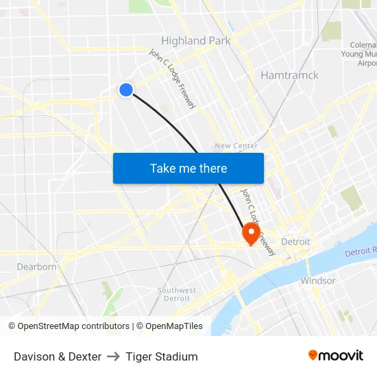Davison & Dexter to Tiger Stadium map