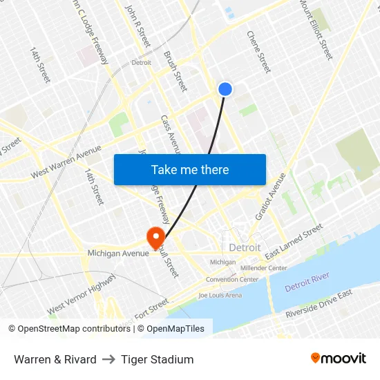 Warren & Rivard to Tiger Stadium map