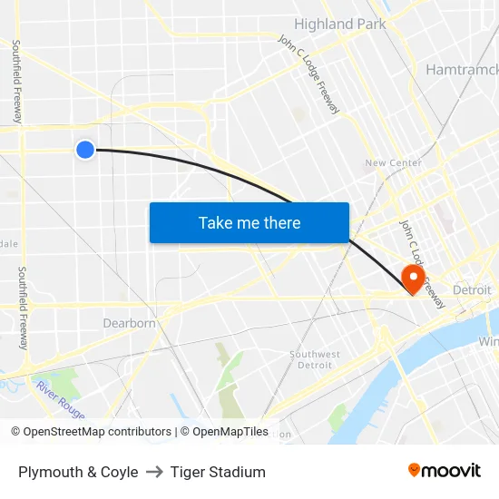 Plymouth & Coyle to Tiger Stadium map