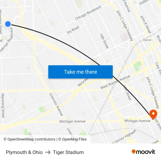 Plymouth & Ohio to Tiger Stadium map
