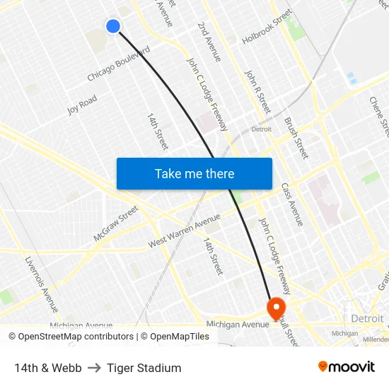 14th & Webb to Tiger Stadium map