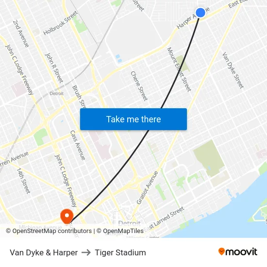 Van Dyke & Harper to Tiger Stadium map