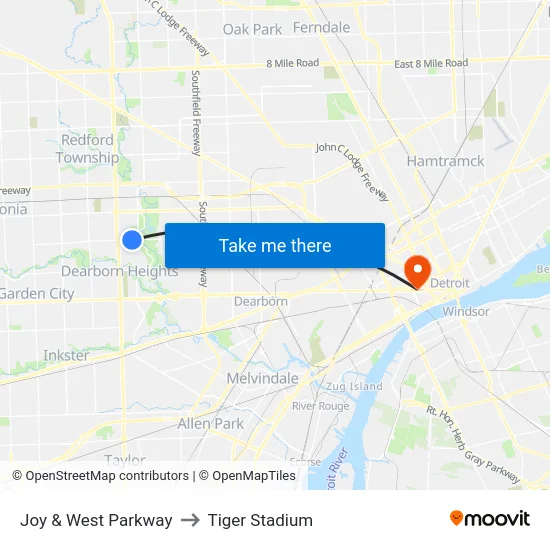 Joy & West Parkway to Tiger Stadium map