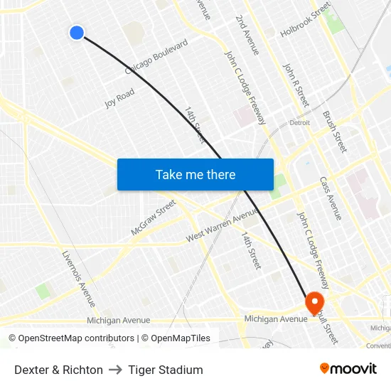 Dexter & Richton to Tiger Stadium map