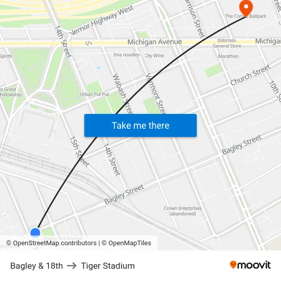 Bagley & 18th to Tiger Stadium map