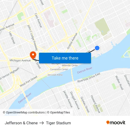 Jefferson & Chene to Tiger Stadium map