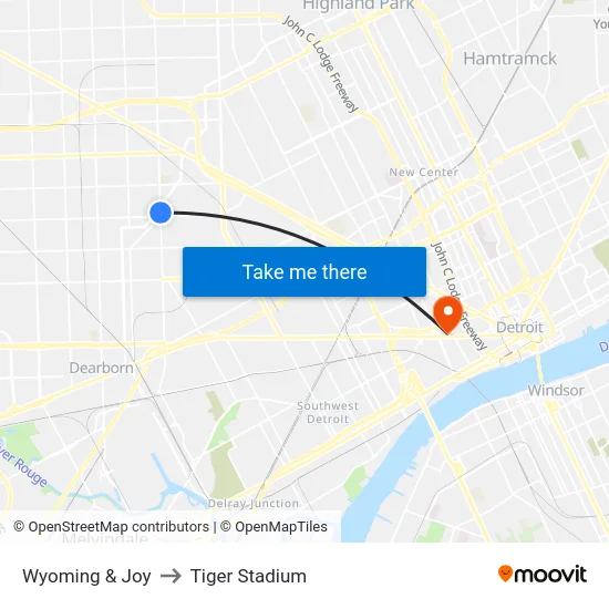 Wyoming & Joy to Tiger Stadium map