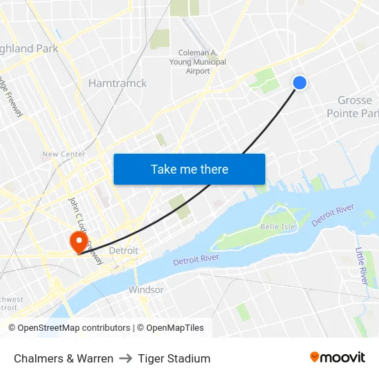 Chalmers & Warren to Tiger Stadium map