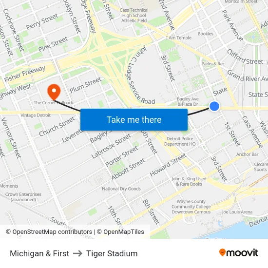 Michigan & First to Tiger Stadium map