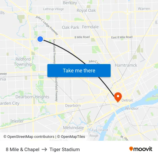 8 Mile & Chapel to Tiger Stadium map
