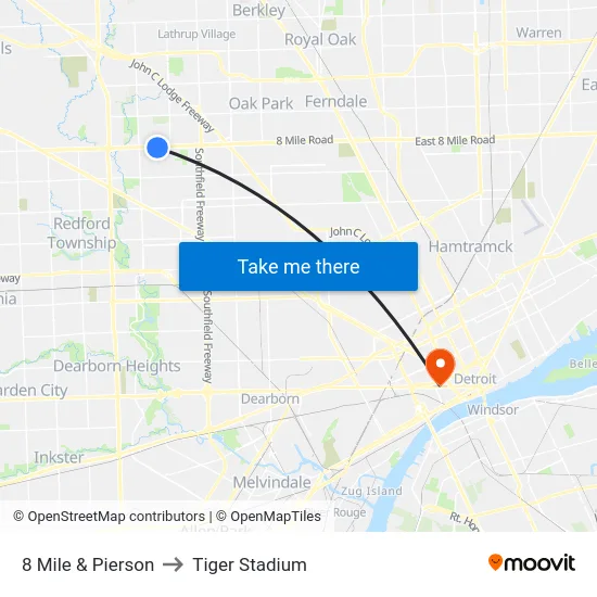 8 Mile & Pierson to Tiger Stadium map