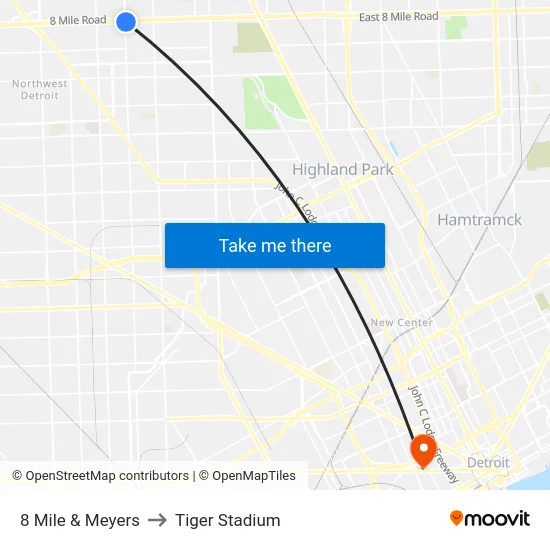 8 Mile & Meyers to Tiger Stadium map