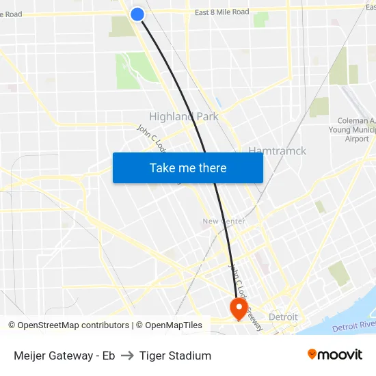 Meijer Gateway - Eb to Tiger Stadium map