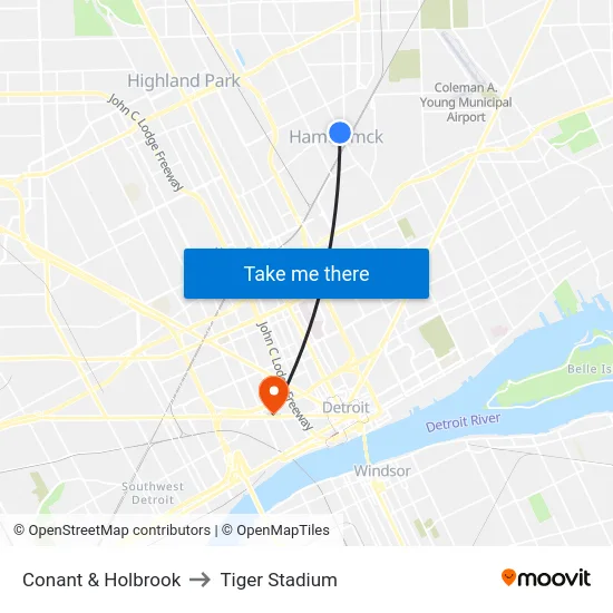 Conant & Holbrook to Tiger Stadium map