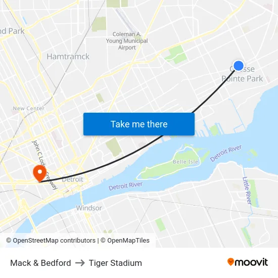 Mack & Bedford to Tiger Stadium map