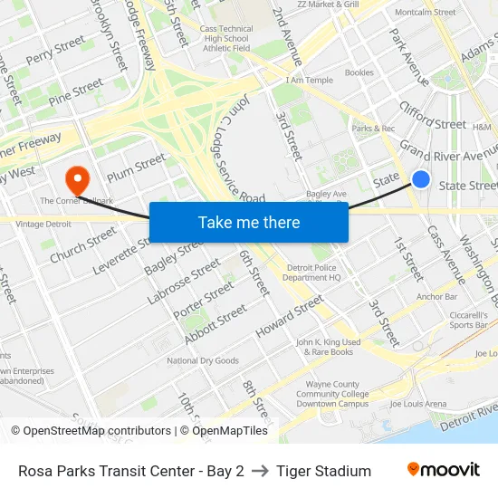 Rosa Parks Transit Center - Bay 2 to Tiger Stadium map