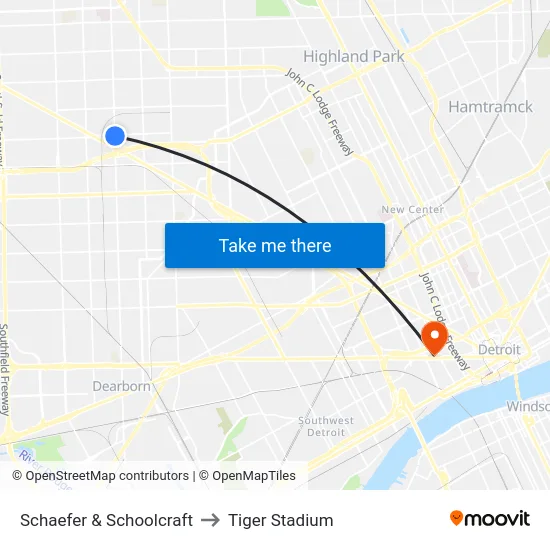 Schaefer & Schoolcraft to Tiger Stadium map