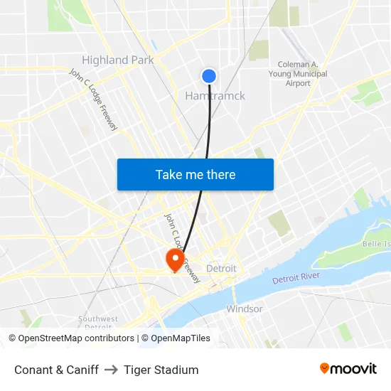 Conant & Caniff to Tiger Stadium map