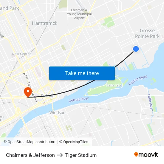 Chalmers & Jefferson to Tiger Stadium map