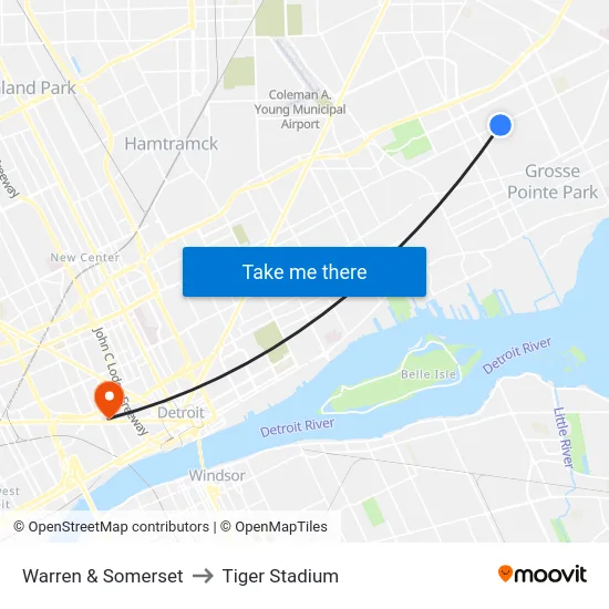 Warren & Somerset to Tiger Stadium map