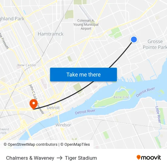Chalmers & Waveney to Tiger Stadium map